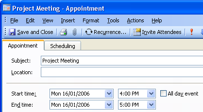 Screenshot showing the start and end time of the meeting in the US time zone.