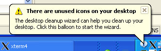 'There are unused icons on your desktop' alert raised by Windows XP