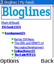 Screenshot of Bloglines through a mobile browser