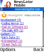Screenshot of the Newsgator Mobile interface