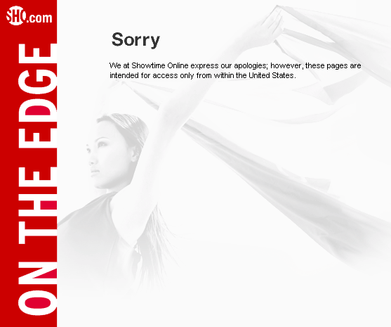 Showtime web site error message