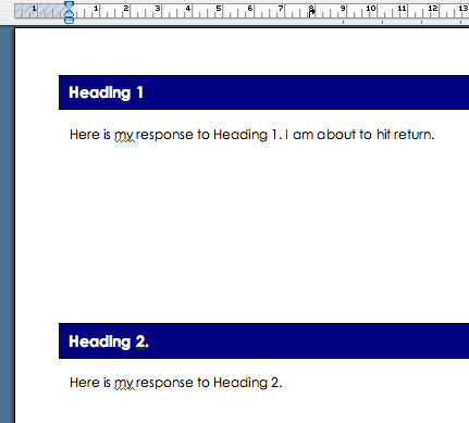 Word form with headings in the right place. I am about to hit return.